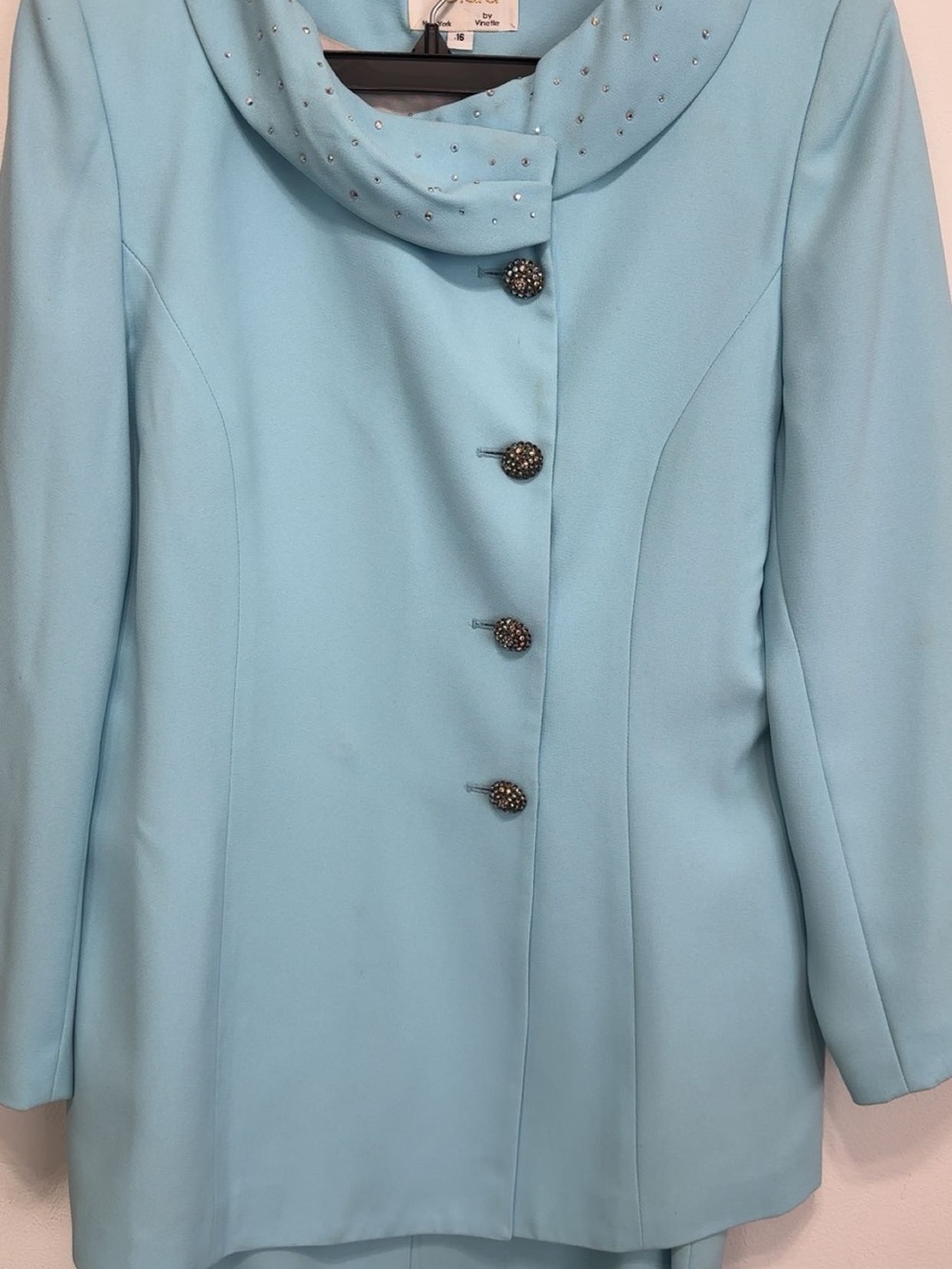Women's Light Blue Embellished Collar Blazer by St. John